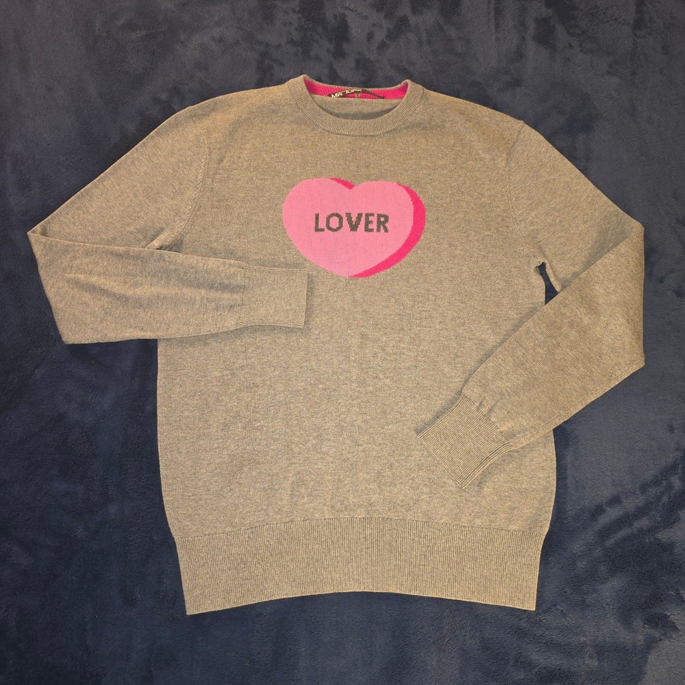 Mr. Turk Lovers Sweater Grey Cotton Heart Graphic Pullover XS